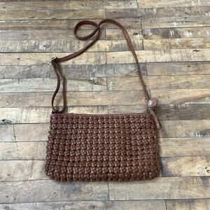 Genuine Brown Leather Woven Adjustable Crossbody Bag Made in India